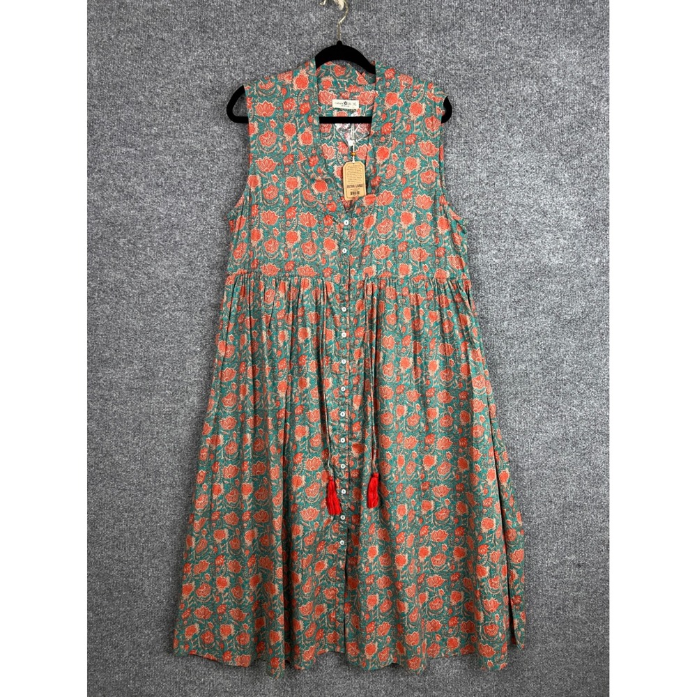 NEW Natural Life XL Women Teal Orange Floral  Button Down Madi Dress - Picture 2 of 9